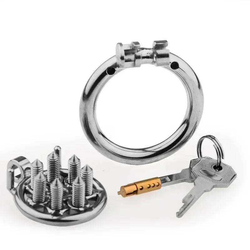 New with Spikes Flat Chastity Cage CB Lock Penis Stimulation