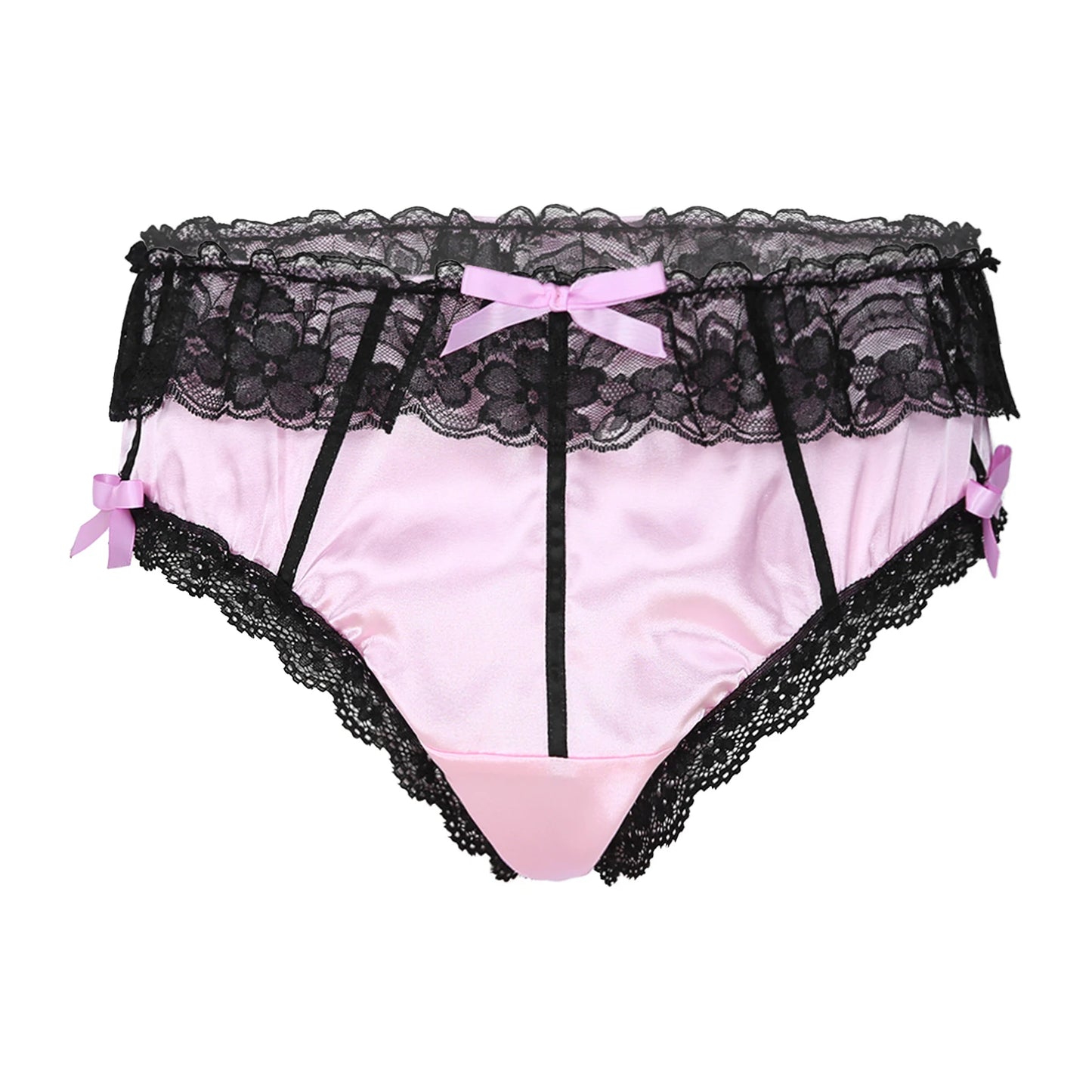 Pink Men's Panties Sexy Lingerie Ruffle Lace Trim Low Waist Briefs