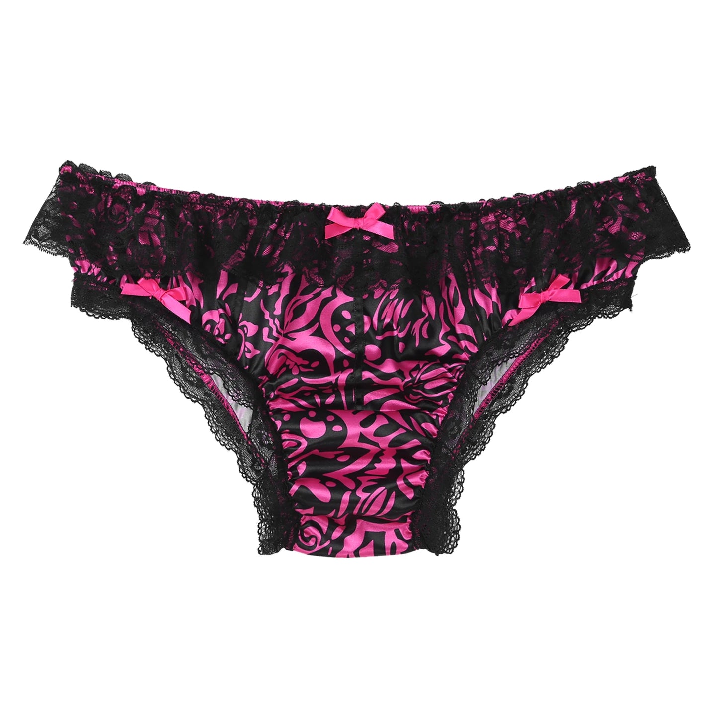 Pink Men's Panties Sexy Lingerie Ruffle Lace Trim Low Waist Briefs